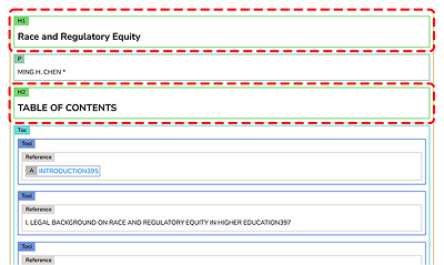 Image of a document A tagged by PDF HTML Checker showing different tagging types in colours, enhancing understanding for users.